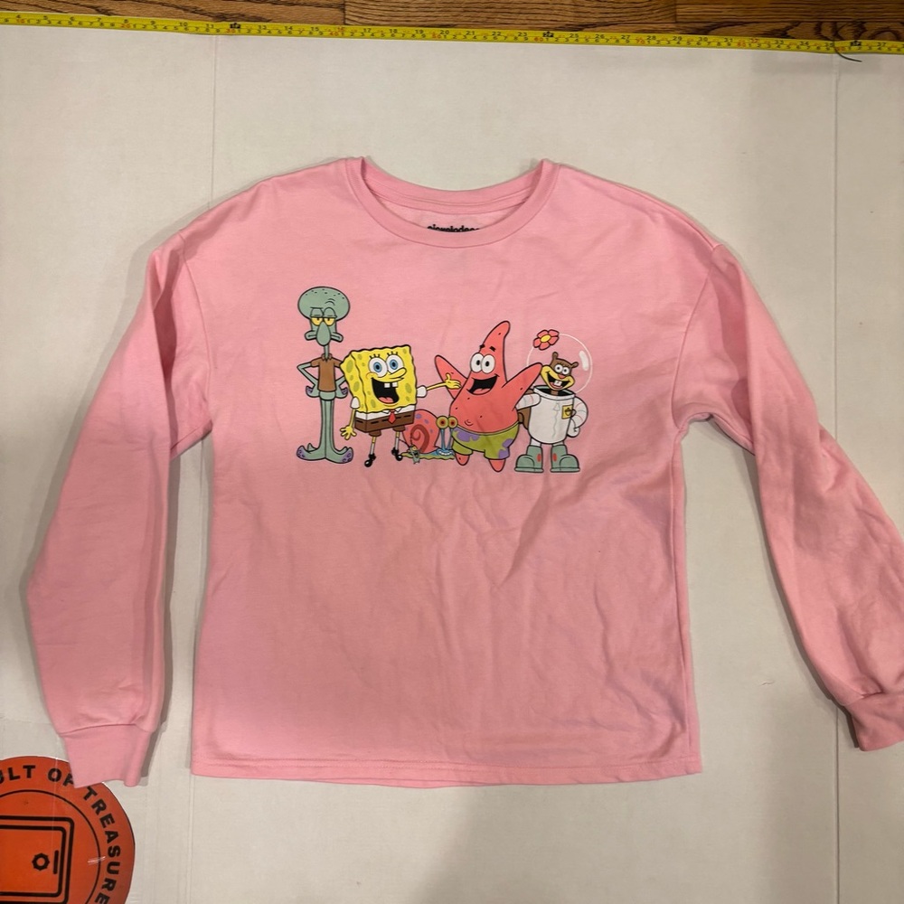 Nickelodeon SpongeBob SquarePants Pink Long Sleeve Graphic Tee Shirt Women Small